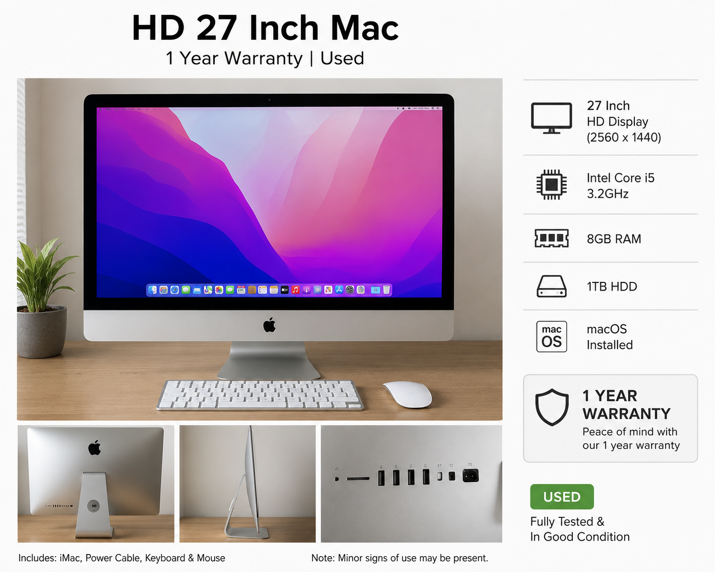 HD 27 inch Mac used with 1 year warranty!!!